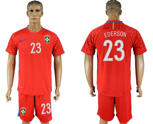 Brazil #23 Ederson Red Goalkeeper Soccer Country Jersey